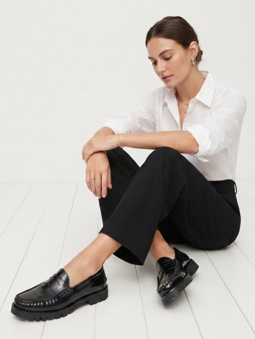 J.Crew Winona Black Leather Lug-Sole Penny Loafers Women's Size 8.5 NWOB